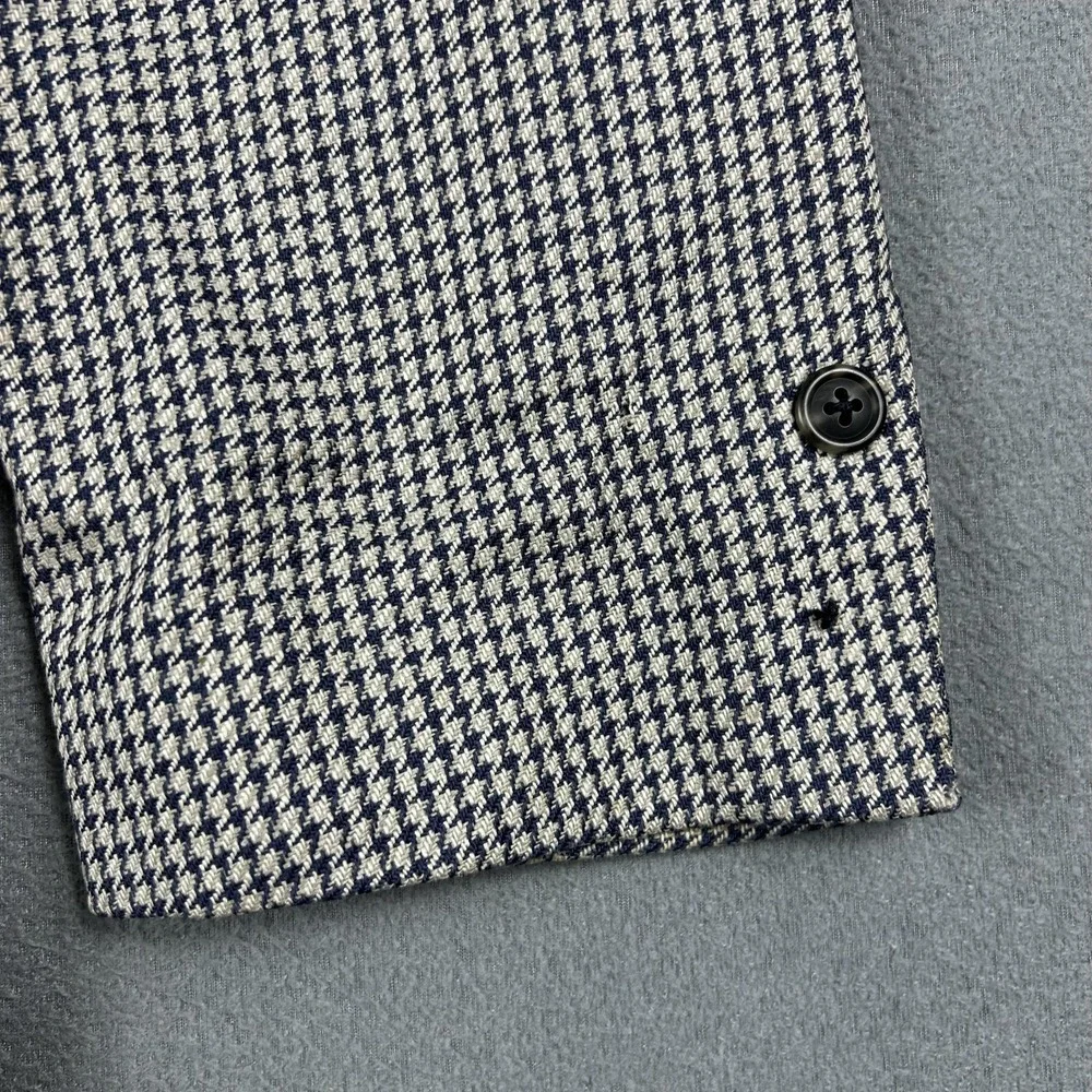 Vintage Burberrys Blazer‎ Mens 46 Navy Gray Houndstooth Sport Coat 2 Button 90s